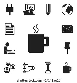 Set Of 12 Editable Office Icons. Includes Symbols Such As Sandglass, Blank, Pencil. Can Be Used For Web, Mobile, UI And Infographic Design.