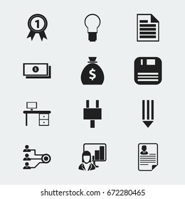Set Of 12 Editable Office Icons. Includes Symbols Such As Office Desk, Architecture, Socket And More. Can Be Used For Web, Mobile, UI And Infographic Design.