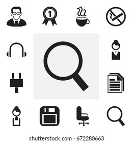 Set Of 12 Editable Office Icons. Includes Symbols Such As Earphone, Work Seat, Professor And More. Can Be Used For Web, Mobile, UI And Infographic Design.