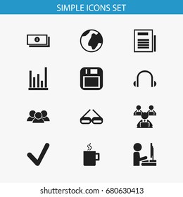 Set Of 12 Editable Office Icons. Includes Symbols Such As Mug, Group, Page And More. Can Be Used For Web, Mobile, UI And Infographic Design.