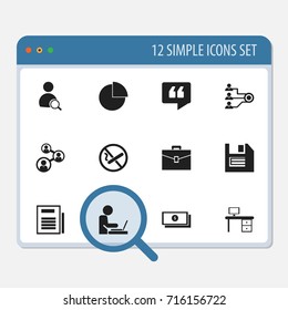 Set Of 12 Editable Office Icons. Includes Symbols Such As Floppy, Comment, Dollar And More. Can Be Used For Web, Mobile, UI And Infographic Design.