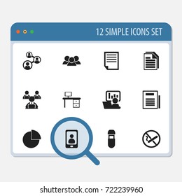 Set Of 12 Editable Office Icons. Includes Symbols Such As Usb, Circle Diagram, Group And More. Can Be Used For Web, Mobile, UI And Infographic Design.
