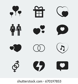 Set Of 12 Editable Passion Icons. Includes Symbols Such As Shape, Music, Married And More. Can Be Used For Web, Mobile, UI And Infographic Design.