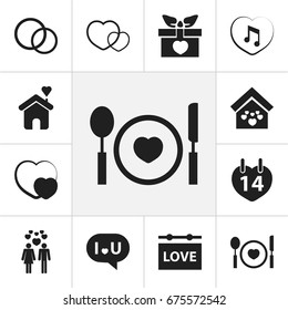 Set Of 12 Editable Passion Icons. Includes Symbols Such As Jewelry, Confession, Shape And More. Can Be Used For Web, Mobile, UI And Infographic Design.