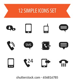 Set Of 12 Editable Phone Icons. Includes Symbols Such As Call, Forum, Chatting And More. Can Be Used For Web, Mobile, UI And Infographic Design.