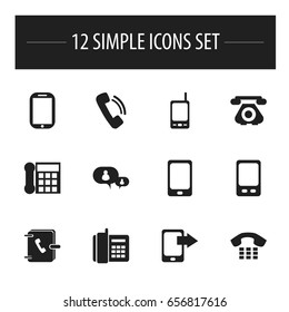 Set Of 12 Editable Phone Icons. Includes Symbols Such As Call, Home Cellphone, Mobile And More. Can Be Used For Web, Mobile, UI And Infographic Design.
