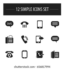 Set Of 12 Editable Phone Icons. Includes Symbols Such As Chat, Smartphone, Call And More. Can Be Used For Web, Mobile, UI And Infographic Design.