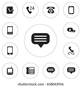 Set Of 12 Editable Phone Icons. Includes Symbols Such As Chatting, Retro Telecommunication, Mobile And More. Can Be Used For Web, Mobile, UI And Infographic Design.