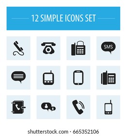Set Of 12 Editable Phone Icons. Includes Symbols Such As Transceiver, Radio Talkie, Phone And More. Can Be Used For Web, Mobile, UI And Infographic Design.