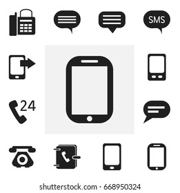 Set Of 12 Editable Phone Icons. Includes Symbols Such As Retro Telecommunication, Forum, Address Notebook And More. Can Be Used For Web, Mobile, UI And Infographic Design.