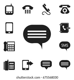 Set Of 12 Editable Phone Icons. Includes Symbols Such As Chat, Transceiver, Share Display And More. Can Be Used For Web, Mobile, UI And Infographic Design.