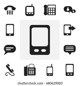 Set Of 12 Editable Phone Icons. Includes Symbols Such As Chatting, Comment, Call And More. Can Be Used For Web, Mobile, UI And Infographic Design.