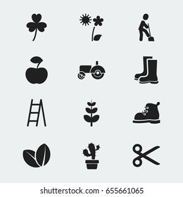 Set Of 12 Editable Planting Icons. Includes Symbols Such As Agrimotor, Leaves, Stairway And More. Can Be Used For Web, Mobile, UI And Infographic Design.