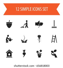 Set Of 12 Editable Planting Icons. Includes Symbols Such As Birdhouse, Seed Planting, Barley And More. Can Be Used For Web, Mobile, UI And Infographic Design.