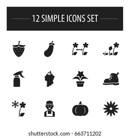 Set Of 12 Editable Planting Icons. Includes Symbols Such As Farmer, Gourd, Glass Cleaner And More. Can Be Used For Web, Mobile, UI And Infographic Design.