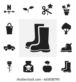 Set Of 12 Editable Planting Icons. Includes Symbols Such As Seedling, Footwear, Van And More. Can Be Used For Web, Mobile, UI And Infographic Design.
