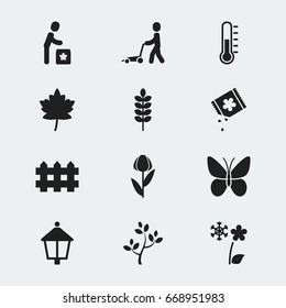 Set Of 12 Editable Planting Icons. Includes Symbols Such As Temperature, Sprout, Pollination And More. Can Be Used For Web, Mobile, UI And Infographic Design.