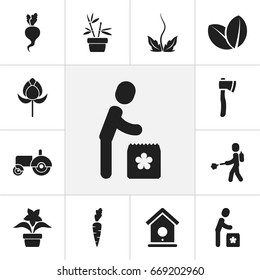 Set Of 12 Editable Planting Icons. Includes Symbols Such As Root Vegetable, Radish, Envitoment And More. Can Be Used For Web, Mobile, UI And Infographic Design.