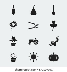 Set Of 12 Editable Planting Icons. Includes Symbols Such As Sunshine, Duchess, Seeds Packet And More. Can Be Used For Web, Mobile, UI And Infographic Design.
