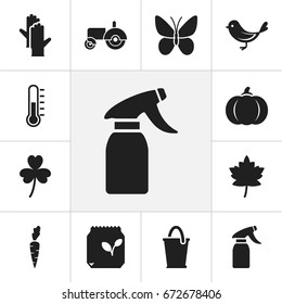 Set Of 12 Editable Planting Icons. Includes Symbols Such As Root Vegetable, Grains, Trefoil And More. Can Be Used For Web, Mobile, UI And Infographic Design.