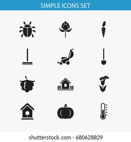 Set Of 12 Editable Planting Icons. Includes Symbols Such As Spade, Home With Fence, Birdhouse And More. Can Be Used For Web, Mobile, UI And Infographic Design.