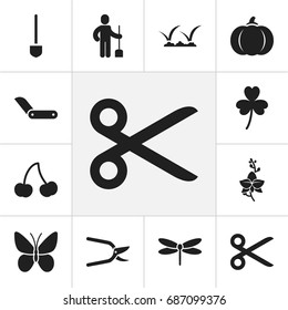 Set Of 12 Editable Planting Icons. Includes Symbols Such As Berry, Monarch, Spade And More. Can Be Used For Web, Mobile, UI And Infographic Design.