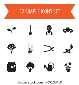 Set Of 12 Editable Planting Icons. Includes Symbols Such As Tree, Plant Cutter, Bailer And More. Can Be Used For Web, Mobile, UI And Infographic Design.
