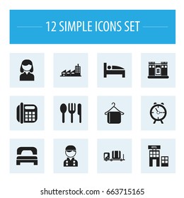 Set Of 12 Editable Plaza Icons. Includes Symbols Such As Female, Sleeping, Bearings And More. Can Be Used For Web, Mobile, UI And Infographic Design.