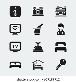 Set Of 12 Editable Plaza Icons. Includes Symbols Such As Residence, Service Bell, Unblock Access And More. Can Be Used For Web, Mobile, UI And Infographic Design.