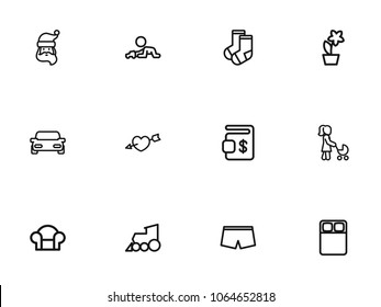Set of 12 editable relatives icons line style. Includes symbols such as train, car, money case and more. Can be used for web, mobile, UI and infographic design.