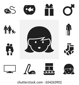 Set Of 12 Editable Relatives Icons. Includes Symbols Such As Monitor, Mother, Woman Sign And More. Can Be Used For Web, Mobile, UI And Infographic Design.