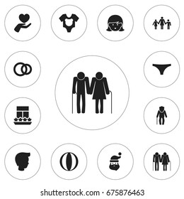 Set Of 12 Editable Relatives Icons. Includes Symbols Such As Grandpa , Balcony, Oldsters. Can Be Used For Web, Mobile, UI And Infographic Design.