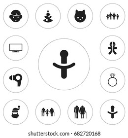 Set Of 12 Editable Relatives Icons. Includes Symbols Such As Grandpa , Pussy, Nipple. Can Be Used For Web, Mobile, UI And Infographic Design.