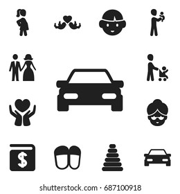 Set Of 12 Editable Relatives Icons. Includes Symbols Such As Dad, Save Love, Grandson. Can Be Used For Web, Mobile, UI And Infographic Design.