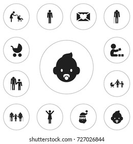 Set Of 12 Editable Relatives Icons. Includes Symbols Such As Newborn Baby, Family, Perambulator And More. Can Be Used For Web, Mobile, UI And Infographic Design.