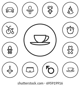 Set Of 12 Editable Relatives Outline Icons. Includes Symbols Such As Automobile, Hour, Boy And More. Can Be Used For Web, Mobile, UI And Infographic Design.