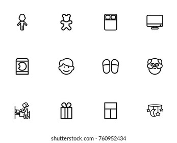 Set Of 12 Editable Relatives Outline Icons. Includes Symbols Such As Sleeping, Daddy, Laundress And More. Can Be Used For Web, Mobile, UI And Infographic Design.