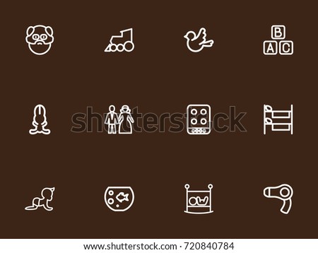 Set Of 12 Editable Relatives Outline Icons. Includes Symbols Such As Fish Tank, Cooker, Locomotive And More. Can Be Used For Web, Mobile, UI And Infographic Design. Stock fotó © 