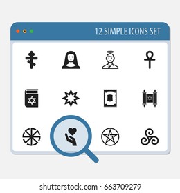 Set Of 12 Editable Religion Icons. Includes Symbols Such As Cherub, Muslim Carpet, David Star And More. Can Be Used For Web, Mobile, UI And Infographic Design.