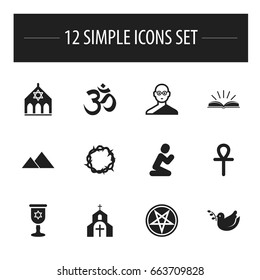 Set Of 12 Editable Religion Icons. Includes Symbols Such As Giza, Christ Wreath, Orison And More. Can Be Used For Web, Mobile, UI And Infographic Design.