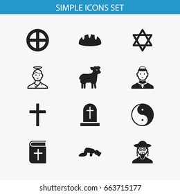 Set Of 12 Editable Religion Icons. Includes Symbols Such As Hebrew, Cardinal, Hexagram And More. Can Be Used For Web, Mobile, UI And Infographic Design.