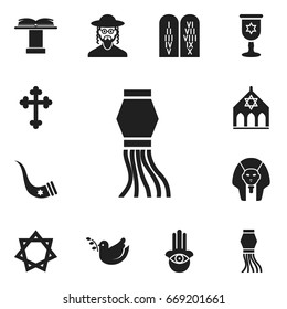 Set Of 12 Editable Religion Icons. Includes Symbols Such As Temple, Tusk, Traditional Lamp And More. Can Be Used For Web, Mobile, UI And Infographic Design.