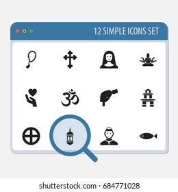 Set Of 12 Editable Religion Icons. Includes Symbols Such As Minaret, Holy Sister, Mullah And More. Can Be Used For Web, Mobile, UI And Infographic Design.