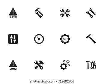 Set Of 12 Editable Repair Icons. Includes Symbols Such As Warning, Settings, Handle Hit. Can Be Used For Web, Mobile, UI And Infographic Design.