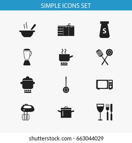 Set Of 12 Editable Restaurant Icons. Includes Symbols Such As Cooking Pot, Strainer, Wave Oven And More. Can Be Used For Web, Mobile, UI And Infographic Design.