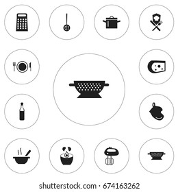 Set Of 12 Editable Restaurant Icons. Includes Symbols Such As Bowl, Beer, Plate And More. Can Be Used For Web, Mobile, UI And Infographic Design.