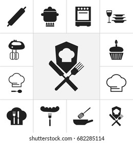 Set Of 12 Editable Restaurant Icons. Includes Symbols Such As Prepare Meal, Whisk, Muffin And More. Can Be Used For Web, Mobile, UI And Infographic Design.