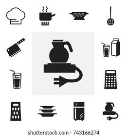 Set Of 12 Editable Restaurant Icons. Includes Symbols Such As Strainer, Drainer, Grater And More. Can Be Used For Web, Mobile, UI And Infographic Design.