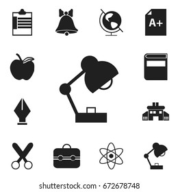 Set Of 12 Editable School Icons. Includes Symbols Such As Lighting, Jingle, Nib And More. Can Be Used For Web, Mobile, UI And Infographic Design.