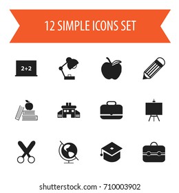Set Of 12 Editable School Icons. Includes Symbols Such As Cutting, Kindergarten, Ceremony And More. Can Be Used For Web, Mobile, UI And Infographic Design.